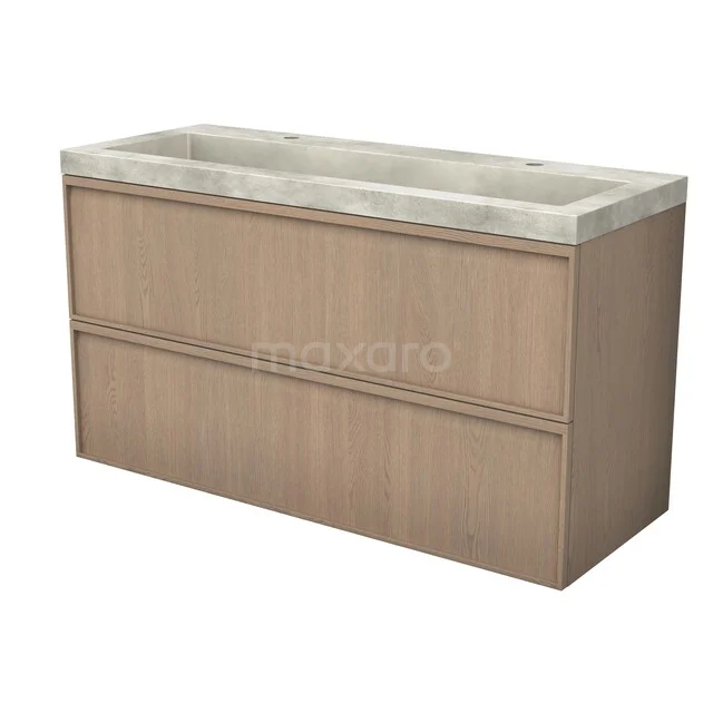 Modulo Plus Badkamermeubel met wastafel | 120 cm Naturel eik Lijst front Beton 2 lades onder elkaar BMW47-00253 Modulo Plus Badkamermeubel met wastafel | 120 cm Naturel eik Lijst front Beton 2 lades onder elkaar BMW47-00253