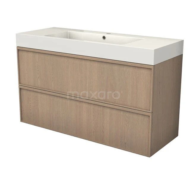 Modulo Plus Badkamermeubel met wastafel | 120 cm Naturel eik Lijst front Mineraalmarmer 2 lades onder elkaar BMW47-00255 Modulo Plus Badkamermeubel met wastafel | 120 cm Naturel eik Lijst front Mineraalmarmer 2 lades onder elkaar BMW47-00255