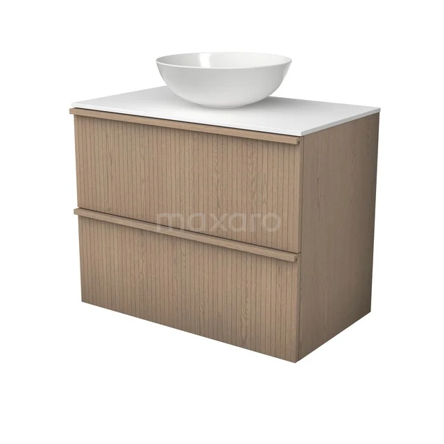 Modulo Plato Plus Vanity units for countertop basin | 80 cm Natural oak Ribbing front Solid surface worktop 2 Stacked drawers BMK47-00002 Modulo Plato Plus Vanity units for countertop basin | 80 cm Natural oak Ribbing front Solid surface worktop 2 Stacked drawers BMK47-00002