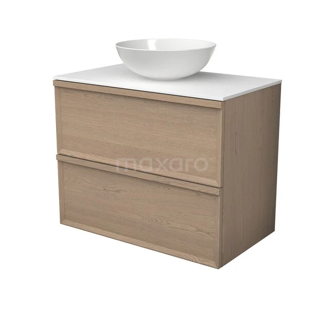 Modulo Plato Plus Badmöbel mit Aufsatzwaschbecken | 80 cm Natürliche Eiche Gesichtspunkt front Solid Surface blatt 2 übereinanderliegende Schubladen BMK47-00003 Modulo Plato Plus Badmöbel mit Aufsatzwaschbecken | 80 cm Natürliche Eiche Gesichtspunkt front Solid Surface blatt 2 übereinanderliegende Schubladen BMK47-00003