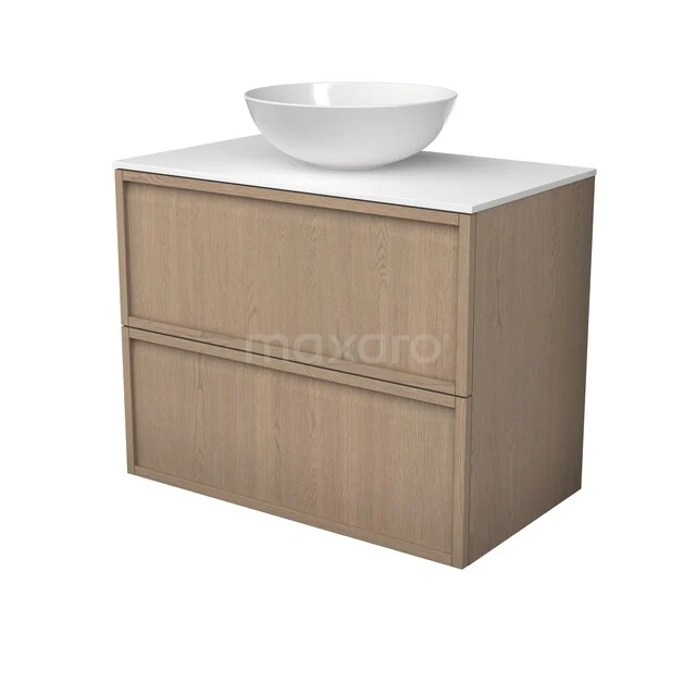 Modulo Plato Plus Vanity units for countertop basin | 80 cm Natural oak Framework front Solid surface worktop 2 Stacked drawers BMK47-00004 Modulo Plato Plus Vanity units for countertop basin | 80 cm Natural oak Framework front Solid surface worktop 2 Stacked drawers BMK47-00004
