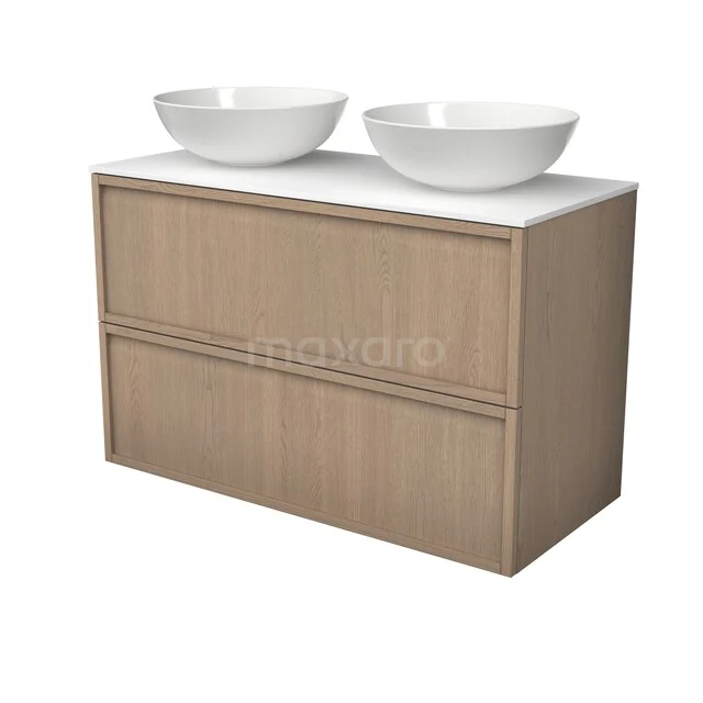Modulo Plato Plus Vanity units for countertop basin | 100 cm Natural oak Framework front Solid surface worktop 2 Stacked drawers BMK47-00009 Modulo Plato Plus Vanity units for countertop basin | 100 cm Natural oak Framework front Solid surface worktop 2 Stacked drawers BMK47-00009