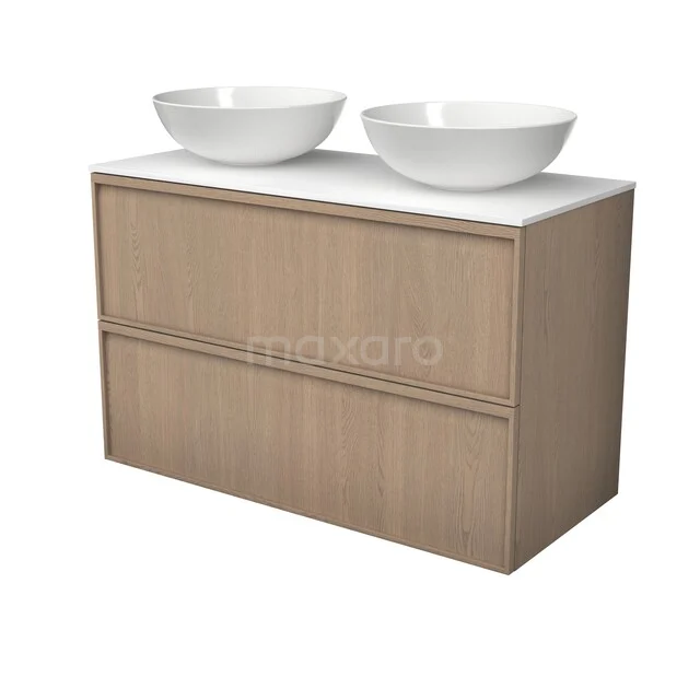 Modulo Plato Plus Badmöbel mit Aufsatzwaschbecken | 100 cm Natürliche Eiche Liste front Solid Surface blatt 2 übereinanderliegende Schubladen BMK47-00010 Modulo Plato Plus Badmöbel mit Aufsatzwaschbecken | 100 cm Natürliche Eiche Liste front Solid Surface blatt 2 übereinanderliegende Schubladen BMK47-00010
