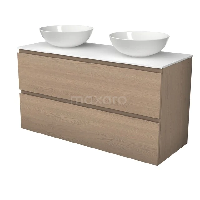 Modulo Plato Plus Badkamermeubel voor waskom | 120 cm Naturel eik Greeploos front Solid surface blad 2 lades onder elkaar BMK47-00011 Modulo Plato Plus Badkamermeubel voor waskom | 120 cm Naturel eik Greeploos front Solid surface blad 2 lades onder elkaar BMK47-00011