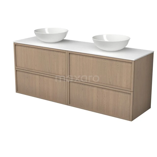 Modulo Plato Plus Vanity units for countertop basin | 160 cm Natural oak Framework front Solid surface worktop 4 drawers BMK48-00004 Modulo Plato Plus Vanity units for countertop basin | 160 cm Natural oak Framework front Solid surface worktop 4 drawers BMK48-00004