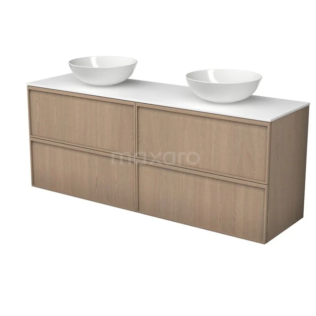 Modulo Plato Plus Badkamermeubel voor waskom | 160 cm Naturel eik Lijst front Solid surface blad 4 lades BMK48-00005 Modulo Plato Plus Badkamermeubel voor waskom | 160 cm Naturel eik Lijst front Solid surface blad 4 lades BMK48-00005