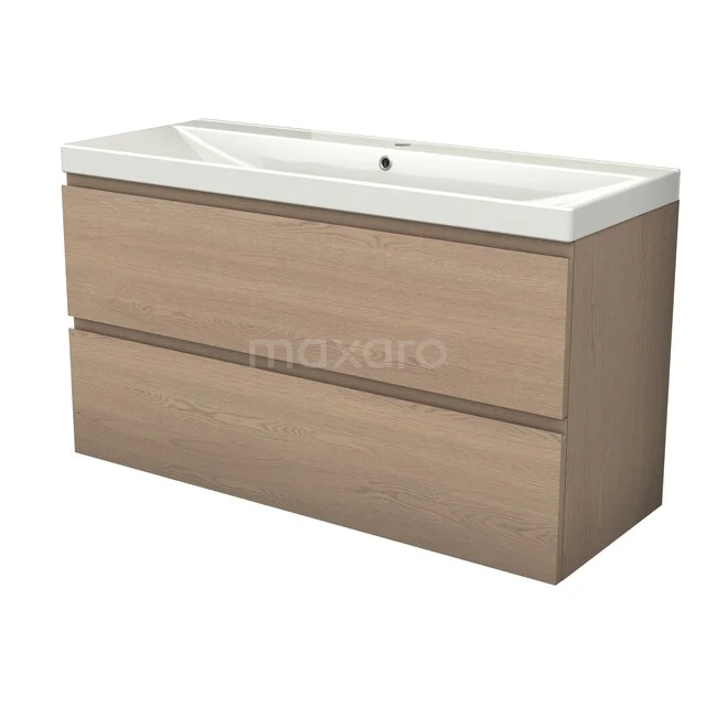 Modulo Plus Badkamermeubel met wastafel | 120 cm Naturel eik Greeploos front Keramiek 2 lades onder elkaar BMW47-00198 Modulo Plus Badkamermeubel met wastafel | 120 cm Naturel eik Greeploos front Keramiek 2 lades onder elkaar BMW47-00198