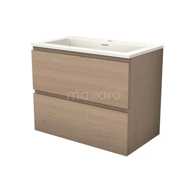 Modulo Plus Bathroom furniture with sink | 80 cm Natural oak Handle-less front Solid surface 2 Stacked drawers BMW47-00006 Modulo Plus Bathroom furniture with sink | 80 cm Natural oak Handle-less front Solid surface 2 Stacked drawers BMW47-00006