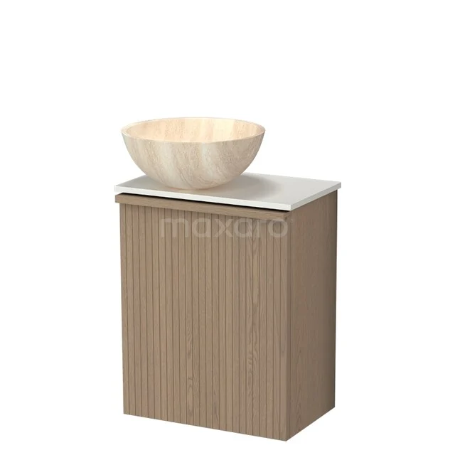 Modulo Plus Pico Toiletmeubel met waskom | 41 cm Naturel eik Ribbel front Travertin Natuursteen waskom TMK10-18040