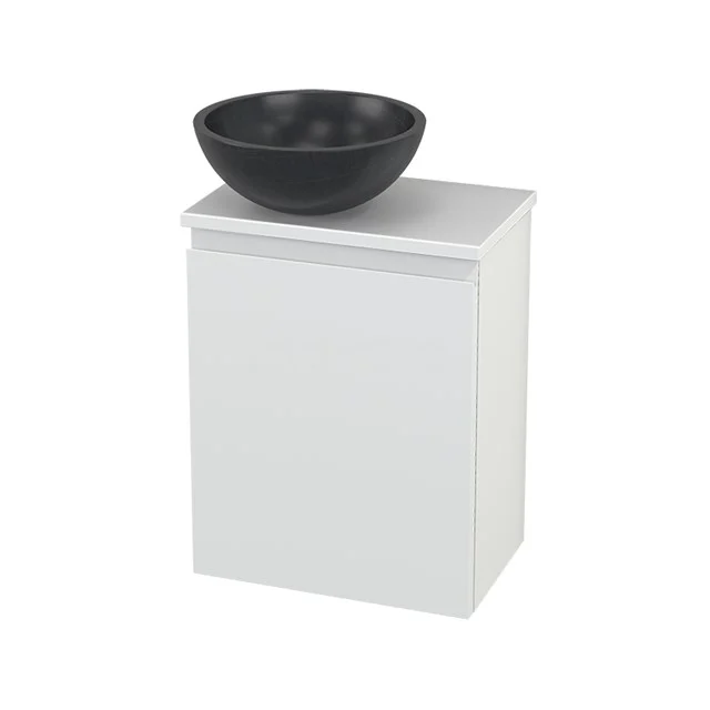 Toilet unit with countertop wash basin Natural stone Modulo+ Pico Matte white 41cm BMC000202 White Bathroom unit with surface-mounted vanity units for countertop wash basin, black ceramic, clean lines and modern design, ideal for a stylish bathroom interior.