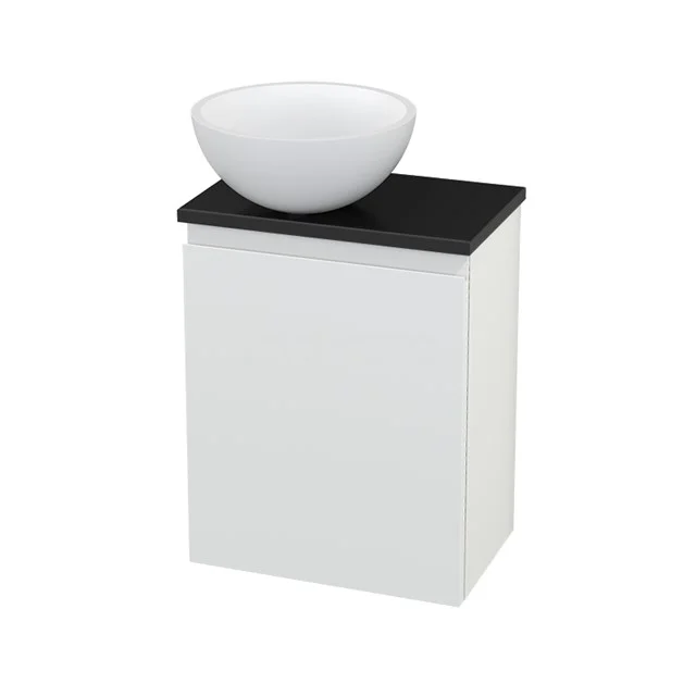 Toilet unit with countertop wash basin Solid Surface Mat Modulo+ Pico Matte White 41cm BMC000215 White bathroom unit with black top plate and round surface-mounted countertop wash basin, modern design, perfect for small bathrooms.