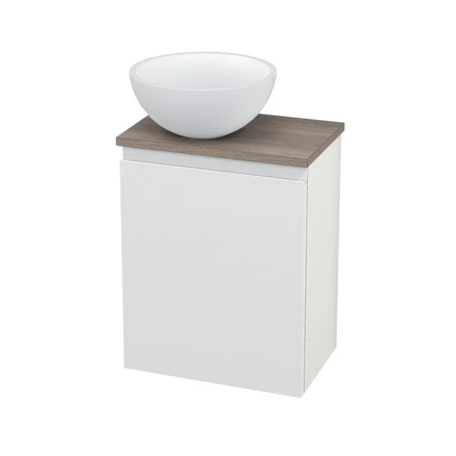 Toilet unit with Countertop wash basin Solid Surface Mat Modulo+ Pico Matte White 41cm BMC000222 White bathroom unit with a round white vanity unit with basin, wood-look worktop and minimalist design for modern bathroom furnishings.
