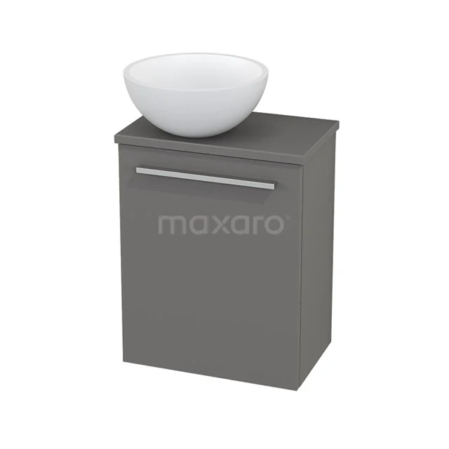 Toilet unit with Countertop wash basin Solid surface Mat Modulo+ Pico Basalt 41cm BMC000229 Grey bathroom cabinet with matte white drawers, including white ceramic basin in bowl shape, modern and compact design.
