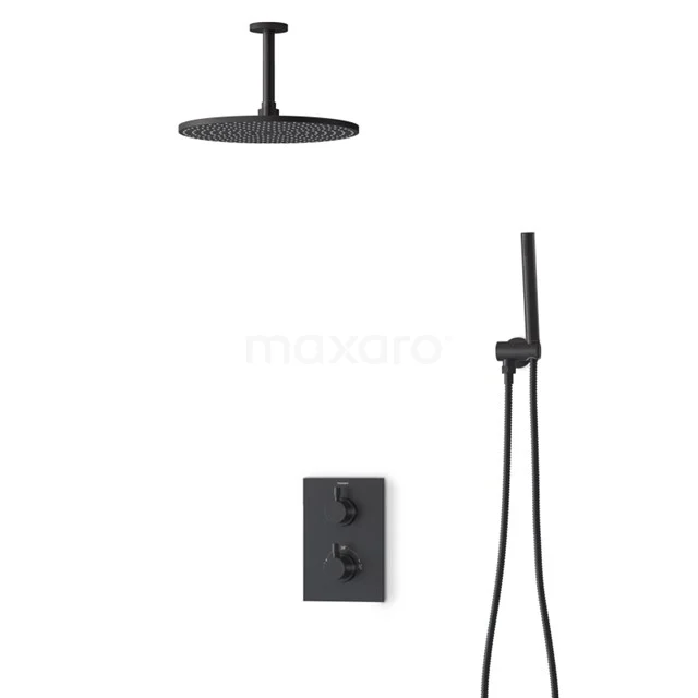 Inbouw Regendoucheset Radius Black, Thermostaatkraan, 30cm Hoofddouche, Zwart BIZ55-00124
