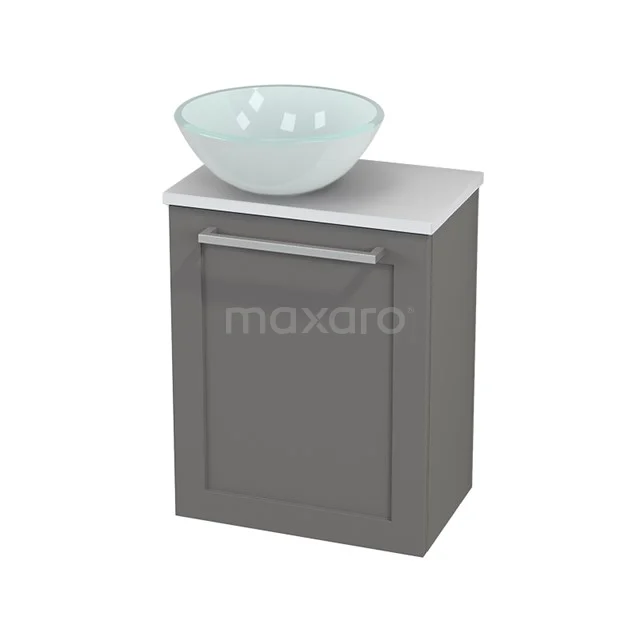 Toilet unit with countertop wash basin Glass Modulo+ Pico Basalt 41cm BMC000275 Grey Bathroom cabinet with matte white design, white ceramic countertop wash basin and Chrome Handle, ideal for modern bathroom decor.