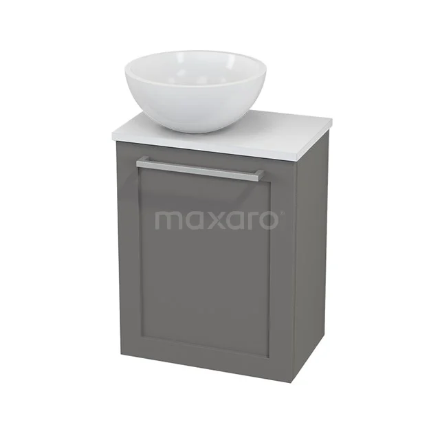 Toilet unit with Countertop wash basin Mineral marble Gloss Modulo+ Pico Basalt 41cm BMC000277 Grey bathroom cabinet with white countertop wash basin, modern design, ideal for compact bathrooms.