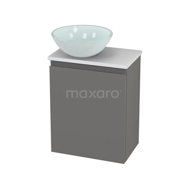 Grey Bathroom cabinet with white basin bowl, modern design, ideal for compact bathrooms and organised storage of things.