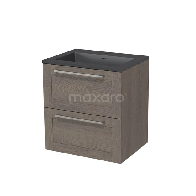 Wooden Bathroom unit with two drawers, dark grey vanity units with basin and modern handles, ideal for stylish bathroom decor.