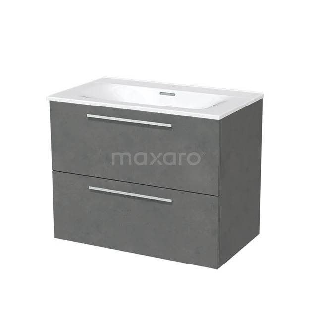 Modulo Vanity units with basin | 80 cm Dark grey concrete Flat front Ceramic 2 Stacked drawers BMW17-00476 Grey bathroom unit with two drawers, modern design and white vanity units with basin, ideal for a stylish and functional bathroom.