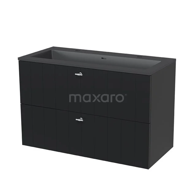 Black bathroom furniture set with two drawers, sleek modern design, part of the Cube Series, perfect for luxury bathrooms.