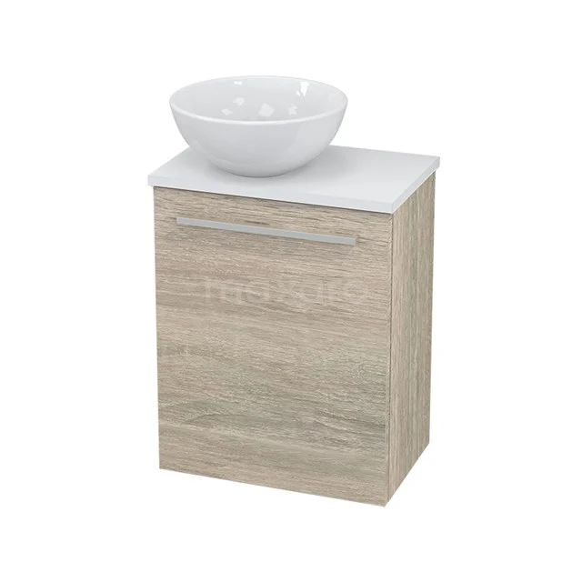 WC-Möbel mit Aufsatzwaschbecken Keramik Modulo+ Pico Eiche 41cm BMC000402 Holz-Badschrank mit natürlicher Oberfläche, weißem Aufsatzwaschbecken aus Keramik und Softclose-Schublade, ideal für kompakte Badezimmer.