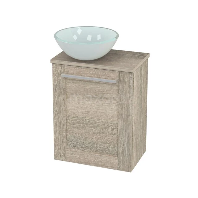 Wooden bathroom cabinet with basin, light Oak finish, modern design, ideal for small bathrooms.