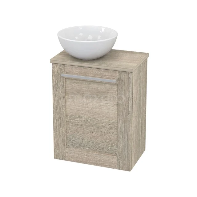 Wooden bathroom unit with basin, light oak finish, compact design, perfect for modern bathrooms.
