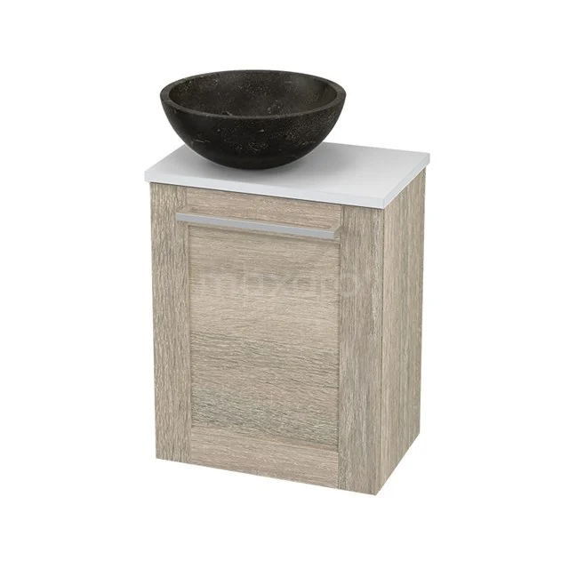 Toilet unit with countertop wash basin Natural stone Modulo+ Pico Oak 41cm BMC000426 Wooden bathroom unit with natural stone countertop wash basin, compact design, ideal for modern bathrooms.