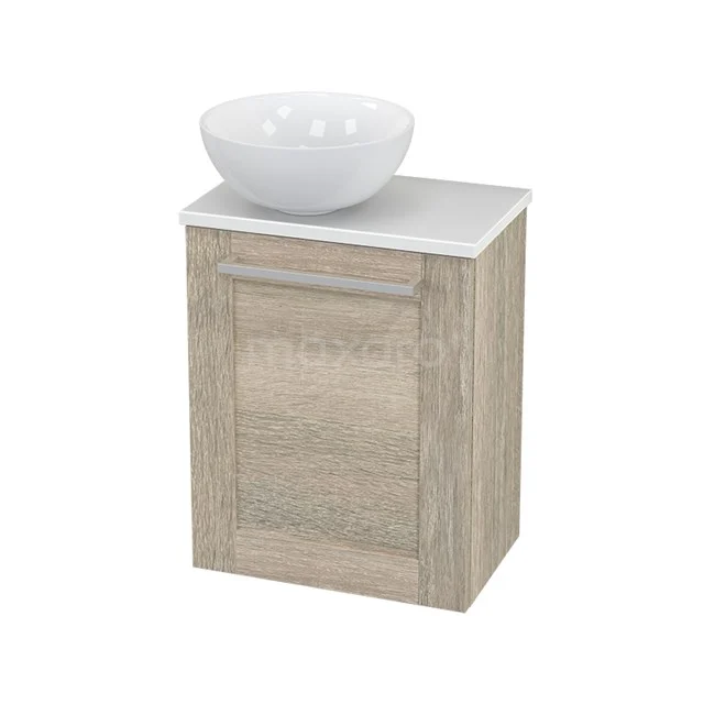Toilet unit with Countertop wash basin Ceramic Modulo+ Pico Oak 41cm BMC000430 Wooden bathroom unit with vanity units with basin, oak-look cabinet and round white wash basin, compact design for modern bathrooms.
