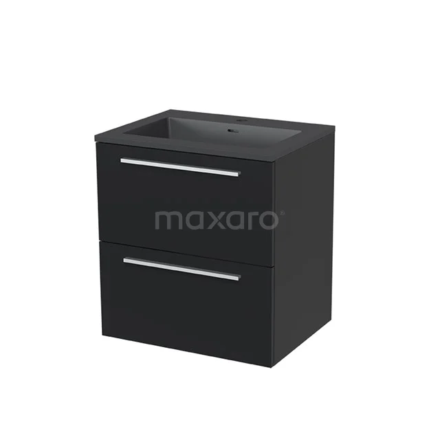 Modulo Vanity units with basin | 60 cm Matte black Flat front Quartz 2 Stacked drawers BMW17-00011 Black bathroom furniture set with two drawers, modern look and integrated basin for stylish bathroom storage.