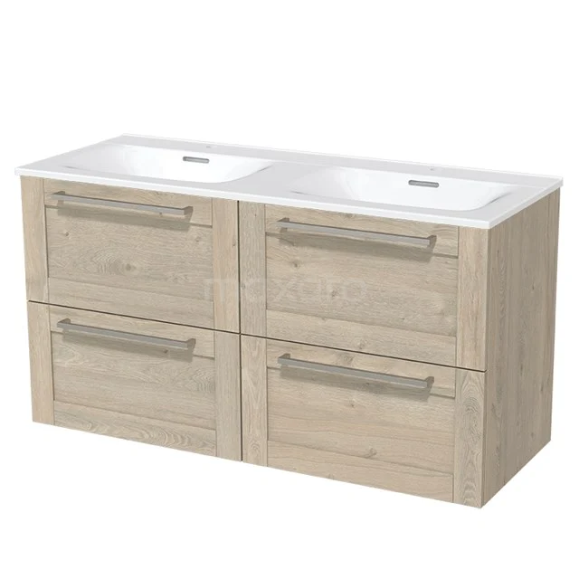 Modulo Bathroom furniture with sink | 120 cm Light grey oak Frame front Ceramic 4 drawers BMW18-00125 Wooden vanity units with basin, light oak look, 4 drawers with silver handles, modern design.