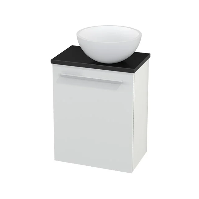 Toilet unit with countertop wash basin Solid surface Modulo+ Pico High-gloss white 41cm BMC000453 White bathroom unit with black top and round countertop wash basin, modern design and suitable for compact bathrooms.