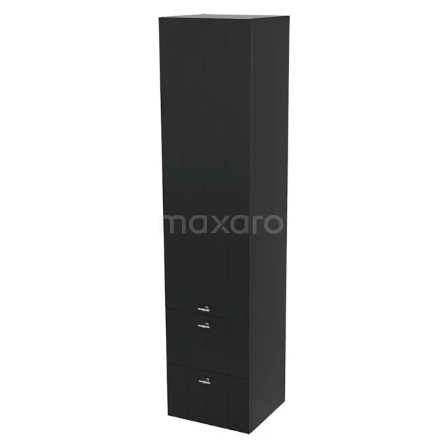 Schwarzer Badschrank Hochglanz, schmales Design mit zwei Schubladen und einer Tür. Perfekt für eine schlichte und moderne Badezimmerlagerung.