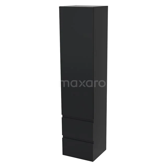 Schwarzer stehender Badschrank mit klarem Design, matt verarbeitet, ausgestattet mit drei Schubladen für organisierten Badezimmerstauraum.