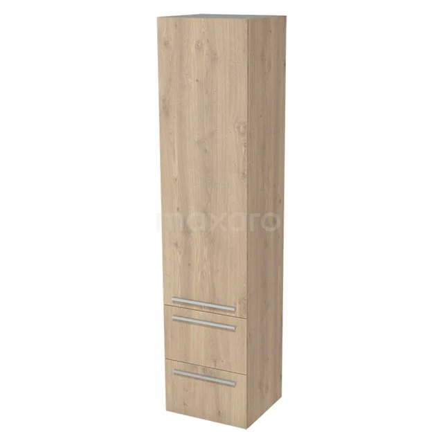 Badschrank Lungo BKK10-00010 Hohen Badschrank Holzoptik Eiche, modernes Design mit schmaler Tür und Schublade, ideal zum Verstauen in einem stilvollen Badezimmer.