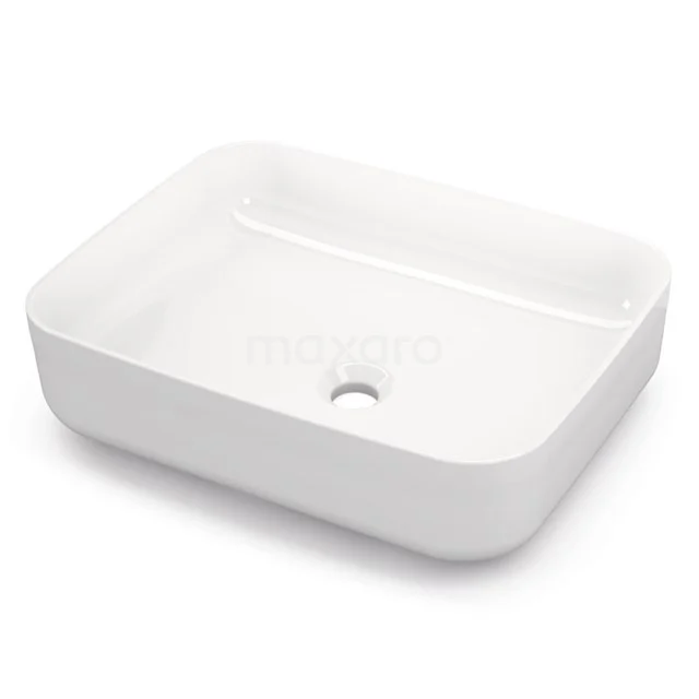 Weißes keramisches rechteckiges Aufsatzwaschbecken mit abgerundeten Ecken, ideal für moderne Badezimmergestaltung.