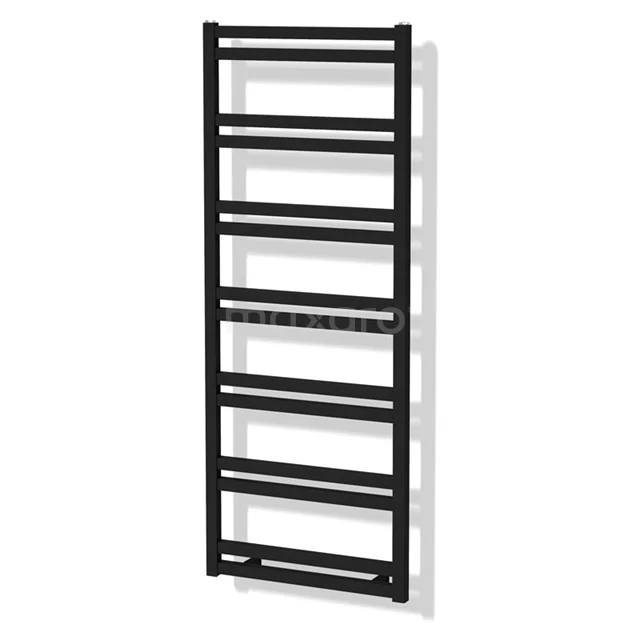 Schwarzer Handtuchheizkörper mit einem modernen, rechteckigen Design, ideal für stilvolle und funktionale Badezimmerheizung.