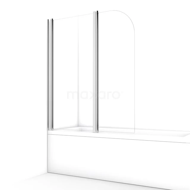Douchewand met helder glas, zilverkleurige aluminium profielen, modern ontwerp voor de badkamer, geschikt voor gebruik boven een bad.