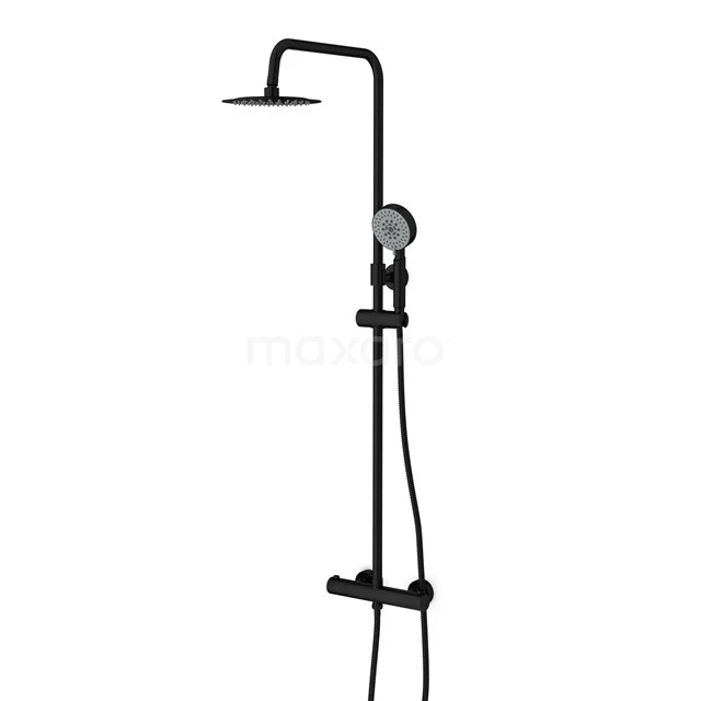 Schwarze Regendusche Set mit Handbrause, modernes Design und Matt Schwarz Finish, perfekt für ein stilvolles Badezimmer.