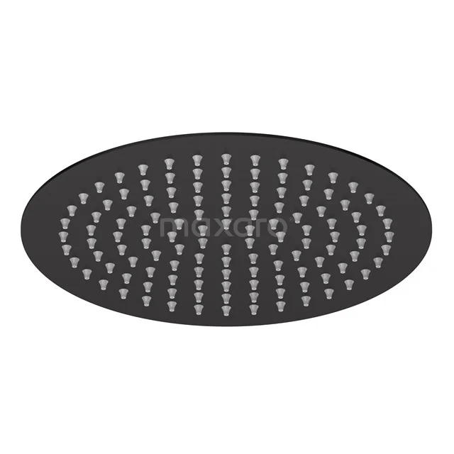 Schwarzer ovaler Regenduschekopf mit Antikalkdüsen, ideal für ein luxuriöses Regendusche-Erlebnis im Badezimmer.