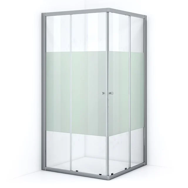 Ruby Allure Shower cabin | 90x90 cm Chrome Clear with matt strip Sliding door Square L0830-0909CN Corner shower cabin with aluminium frame, clear glass and frosted middle panel, ideal for modern bathrooms.