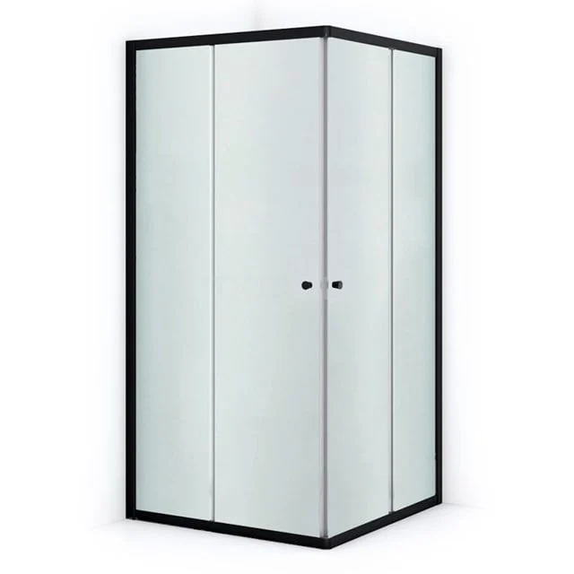 Duschkabine Ruby Allure 80x80cm aus mattem Sicherheitsglas mit Schiebetür Matt Schwarz L0840-0808M Schwarze Eck-Duschkabine mit Glasplatten, modernes Design und platzsparend für eine stilvolle Badezimmergestaltung.