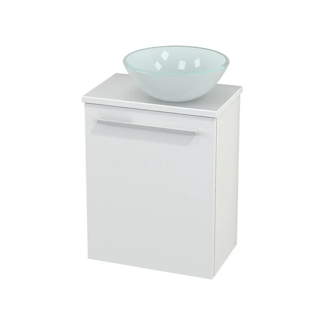 WC-Möbel mit Aufsatzwaschbecken Glas Modulo+ Pico Matt Weiß 41cm BMC000548 Weißes hängendes Badschrank mit mattem Glas Aufsatzwaschbecken, modernes Design, ideal für kompakte Bäder.