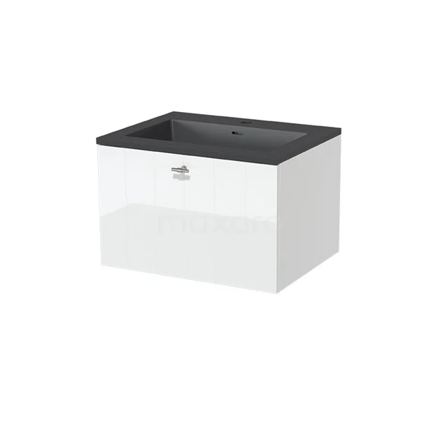 Weißes Badezimmermöbel mit schwarzer Platte, modernes Design, Soft-Edge-Serie, ideal für ein stilvolles und funktionales Badezimmer.