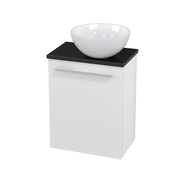 Toilet unit with Countertop wash basin Mineral marble Gloss Modulo+ Pico Matte white 41cm BMC000564 White bathroom unit with black top and white countertop wash basin, modern design made of wood, ideal for stylish bathroom design.