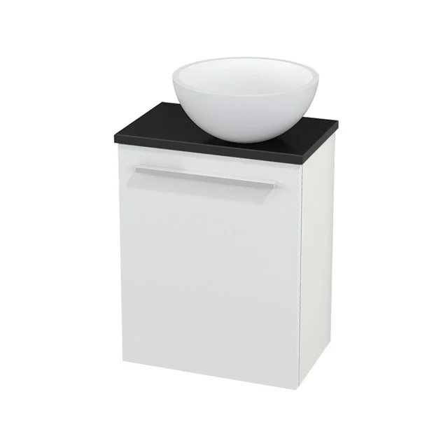 WC-Möbel mit Aufsatzwaschbecken Solid Surface Matte Modulo+ Pico Matt Weiß 41cm BMC000565 Weißes Badezimmermöbel mit schwarzer Waschtischplatte und runder keramischer Aufsatzschale, moderner Look für jedes Badezimmer.