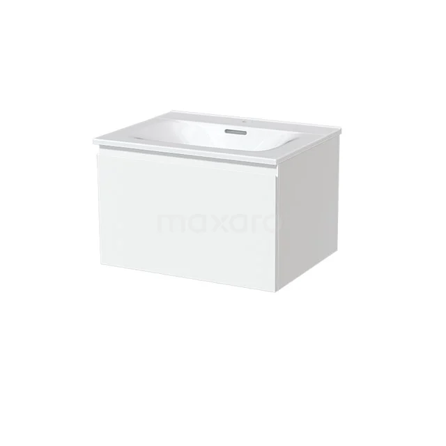 Modulo Bathroom furniture with sink | 60 cm Matte white Handle-less front Ceramic 1 drawer BMW11-00198 White bathroom unit with ceramic basin, compact design and clean lines, ideal for modern bathroom design.