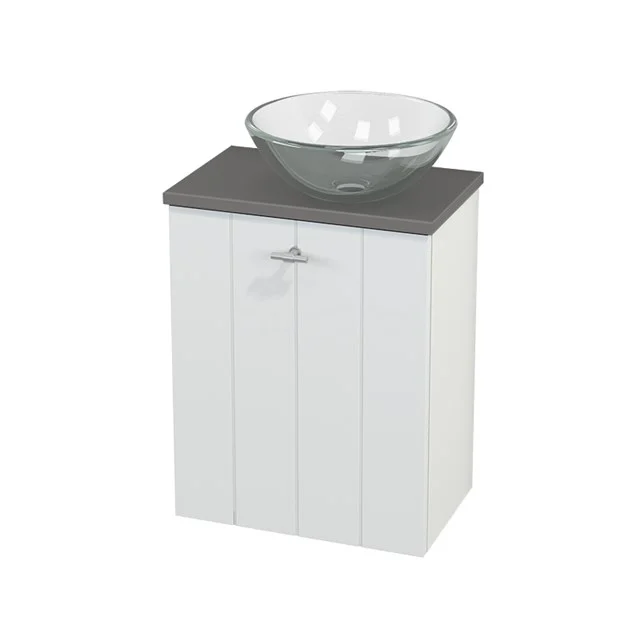 Toilet unit with Countertop wash basin Glass Modulo+ Pico Matte white 41cm BMC000582 White bathroom unit with a grey worktop and round glass countertop wash basin, ideal for a modern and sleek bathroom style.