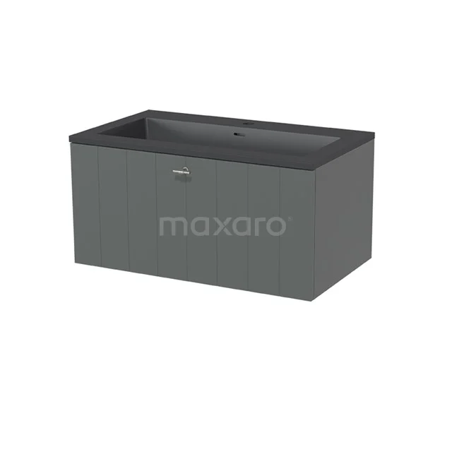 Grey rectangular bathroom unit made of wood, Series Modern Line, with built-in vanity units with basin and sleek minimalist design.