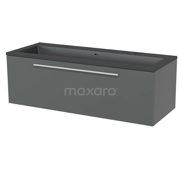 Dark grey vanity set with a sleek, matte finish and integrated basin for a modern bathroom style.